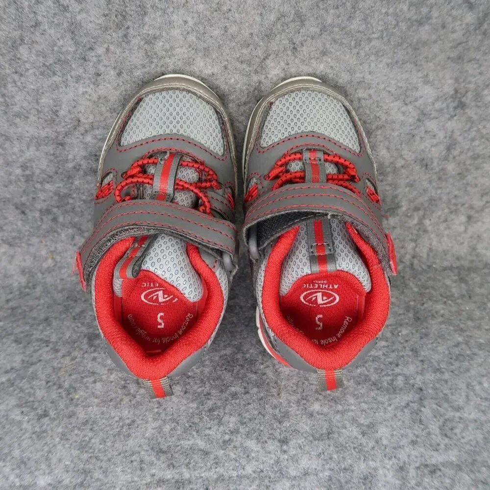 Athletic Works Shoes Baby 5 Sneakers Bungee Active Adjustable Strap Gray Red Kid